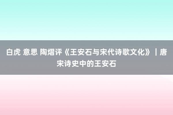白虎 意思 陶熠评《王安石与宋代诗歌文化》｜唐宋诗史中的王安石